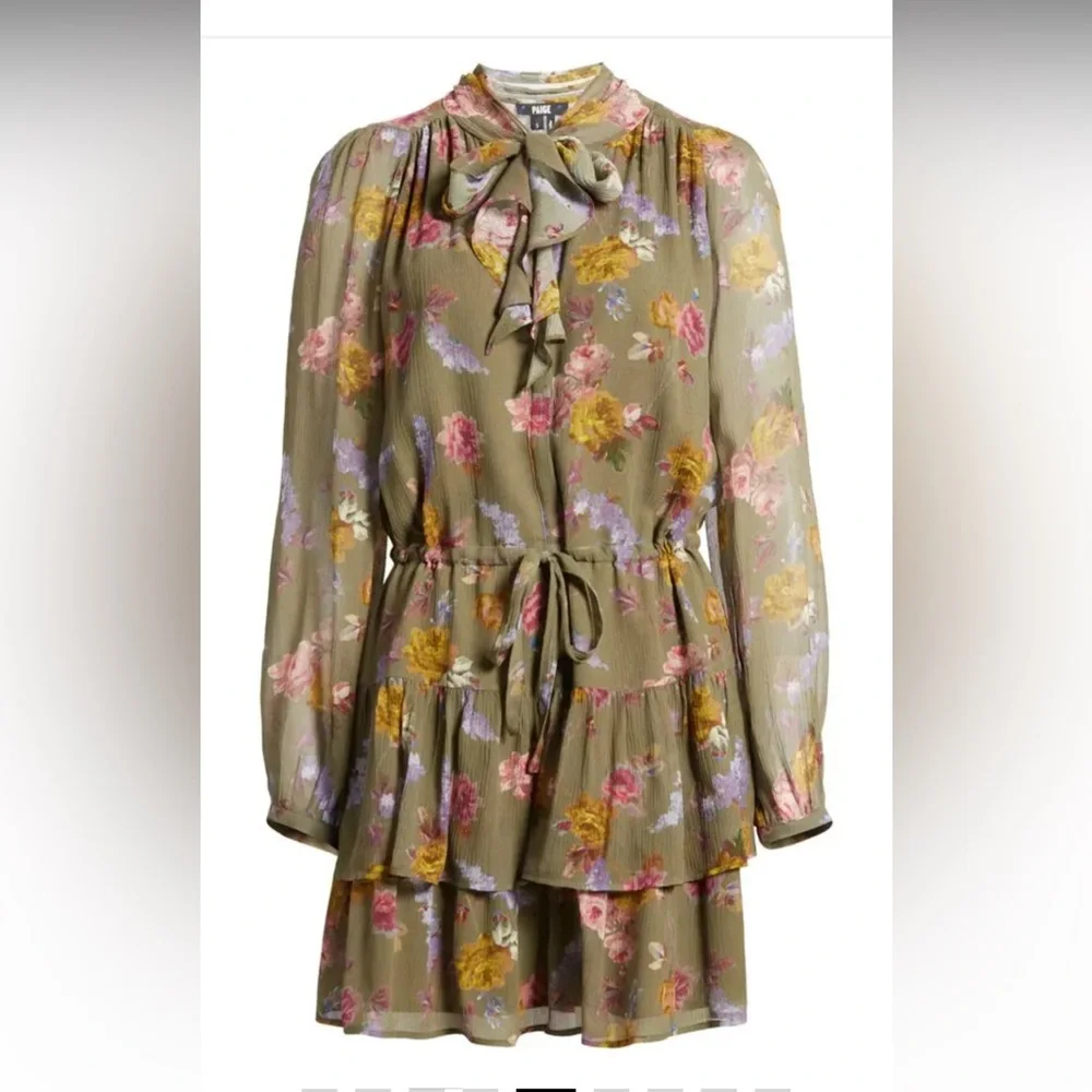 PAIGE Floral Long Sleeve Silk Chiffon Dress